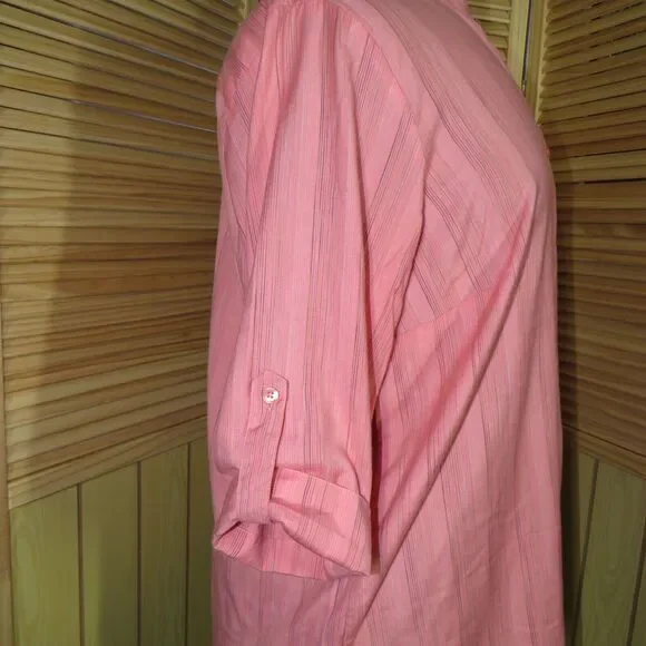 Dress Barn Light Coral Striped Button Up Top Plus Size 18-20 - Picture 2 of 7